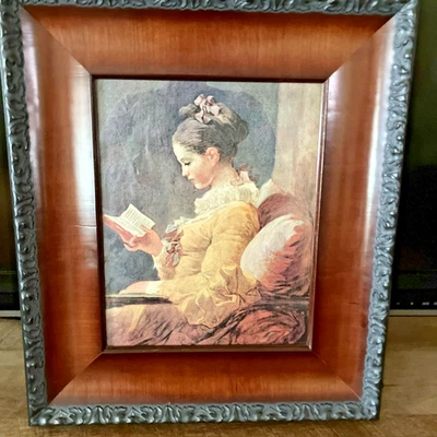 Marco de madera hermoso vintage Jean Honore Fragonard foto de niña leyendo  Foto 1 de 4