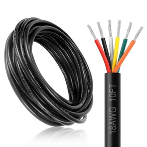 18 Gauge 6 Conductor Electrical Wire, 10FT 18AWG Black PVC Stranded Tinned Co... - Photo 1/7