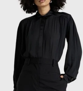 rag & bone Shirt Womens Small Black Aubrey Long Sleeve Silk Blend Button Front - Picture 1 of 15