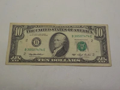 RARE VINTAGE 1993 10$ DOLLAR BILL B30507474E FANCY SERIAL NUMBER, NEW YORK - Image 1 of 4