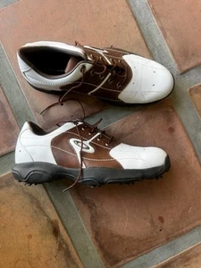 Oakley Golf Shoes Mens Size 9 White Brown Leather Soft Spikes Athletic Sneakers - Picture 1 of 12