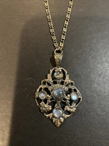 Antique Art Deco Sterling Silver Rainbow Moonstone Pendant Necklace - Picture 1 of 11