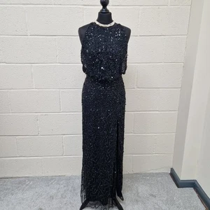 River Island Maxi Dress UK 8 Sequin Black Halter Neck Long Evening Prom Ball - Picture 1 of 12