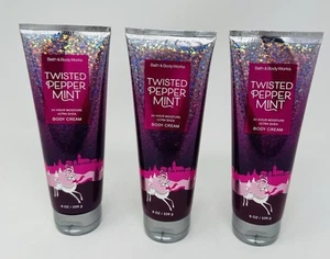 3 BATH & BODY WORKS TWISTED PEPPERMINT 24 HOUR MOISTURE BODY CREAM 8OZ - Picture 1 of 1