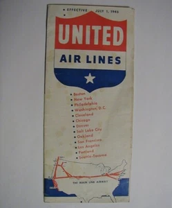 Vintage July 1945 UNITED AIRLINES Routes Fares Maps Schedule Brochure air lines - Picture 1 of 7