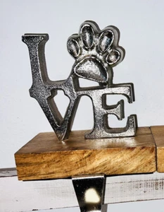 Portacalze natalizie in legno Love PawPrint fatto a mano guinzaglio animale domestico Natale - Foto 1 di 2