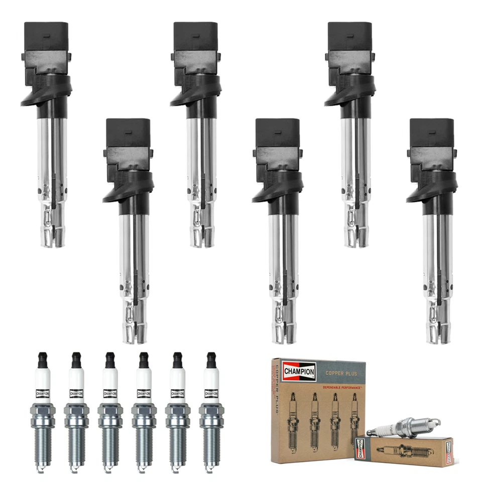 6x Bobina de Ignição + 6x Vela de Ignição Champion Iridium para Volkswagen Passat UF531 - Imagem 1 de 1