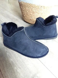 Mens Genuine Sheepskin Slippers Boots 100% Leather natural Fur - Picture 1 of 9