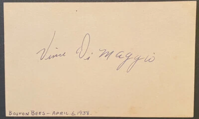 1938 Vince DiMaggio Signed Index Card Baseball Boston Bees Joe DiMaggio Brother  - Image 1 of 2