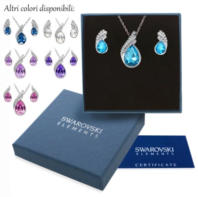 Parure collana donna argento Swarovski Element originale G4Love cristalli goccia - Immagine 1 di 4