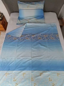 Kaeppel 2teilige Bettwäsche 135x200cm Baumwolle hellblau/goldgelb gestreift - Bild 1 von 10