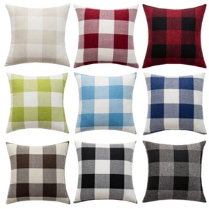 1/2/4 Pcs Square Pillow Cases Retro Plaid Cotton Linen Throw Waist Cushion Cover - Picture 1 of 18