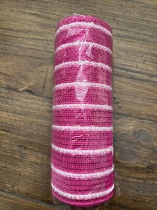 New Holiday Snowdrift Pink and White Striped Mesh 10.5”x 10 Yards - Picture 1 of 5