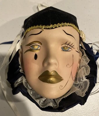 Vtg Hand Painted Sad Jester Face Ceramic Porcelain  Wall Décor Mardi Gras - Image 1 of 4