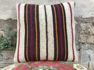 Almohada 16x16, almohada bohemia, almohada Kilim, almohada de lanzamiento, estuche cojín a rayas - Imagen 1 de 12