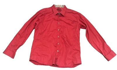 JARED LANG Shirt Mens 3XL Button-Up Long Sleeve Cotton Pink Paisley Collar - Image 1 of 4