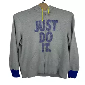 Nike Hoodie Mens 2XL Grey Full Zip Sweatshirt Just Do It Logo Athletic - Picture 1 of 14