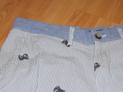 TOMMY HILFIGER Men's Sz 33 Seersucker Shorts Blue White Embroidered Crabs Cotton - Image 1 of 4