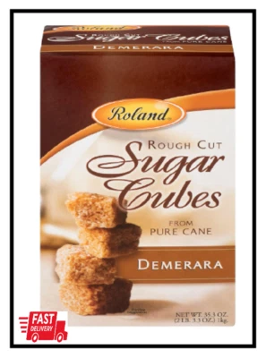 Roland Foods Demerara Rough Cut Brown Sugar Cubes Sugar in the Raw 35.2 Oz