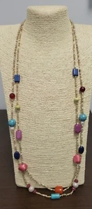 Chico's Multicolored Double Strand Beaded Lucite Long Necklace Colorblock NWT  - Picture 1 of 7