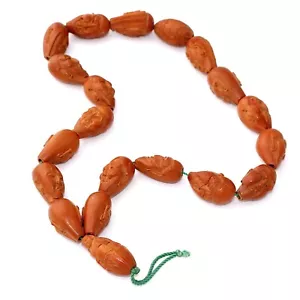 Vintage Chinese Carved Olive Pit Hedaio Prayer Beads Buddhist Lohan Arhat Faces - Picture 1 of 7