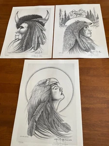 3 VTG Native American Pencil Drawing Prints 1996 Signed Numbered Alaska Artist - Picture 1 of 12