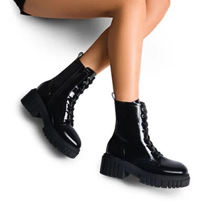 Women's Winter Lace up Mid Calf Combat Riding Military Boots Ankle Boots - Picture 1 of 23