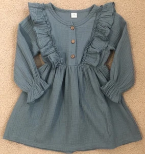 UNBRANDED size 5 (110) Girls Blue Muslin Long Sleeve Dress (RUNS SMALL) - Picture 1 of 5