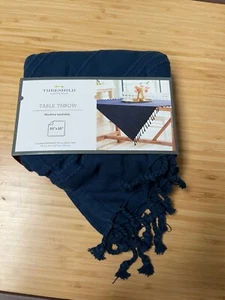Threshold 100% Cotton Dark Navy Blue Table Throw with Fringe 50" x 50" Brand New - Picture 1 of 4