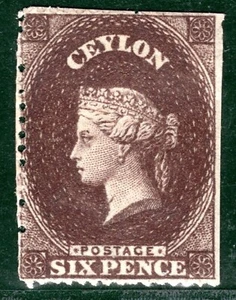 CEYLON QV Classic Stamp SG.31 6d Deep Brown ROUGH PERF Mint Cat £1,300 GRBLUE32 - Picture 1 of 6
