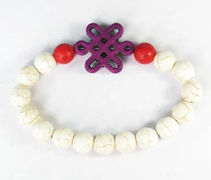 Pulsera turquesa blanca/roja con nudo chino púrpura - Imagen 1 de 1
