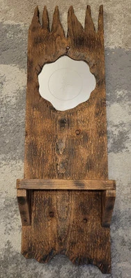 Vintage Wood Rustic Farmhouse Decor Hanging Shelf w/Mirror ~ 30" H x 9" L x 5" W - Image 1 of 4