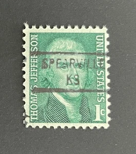 Spearville, Kansas Type 841 Precancel - 1 cent Jefferson - U.S. #1278 - KS - Picture 1 of 1