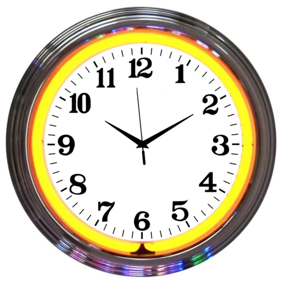 White Numeric Clock Face Orange Neon Wall Clock 15" Diameter 8CHRCO Neonetics