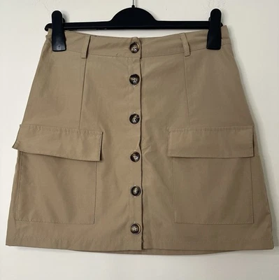 Quiz Tan Button Front Mini Skirt – Size 10 / EUR 38 – Utility Style - Image 1 of 4