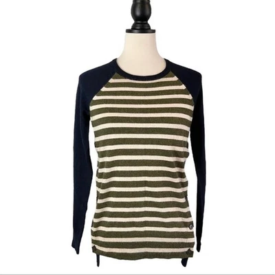 J. Suéter Crew Botón Lateral Lana Rayas Azul Verde Lana Cabello de Conejo, Talla XXS Foto 1 de 4