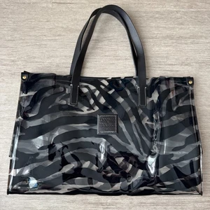 Dooney & Bourke Plastic Tote Zebra Print Leather Strap & Crest 17x11 - Picture 1 of 7