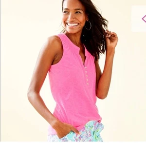 Camiseta sin mangas Lilly Pulitzer para mujer Essie cuello dividido rosa talla XL - Imagen 1 de 5