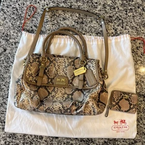 Authentic COACH Madison Flap Carryall #19638 Embossed Python Leather + Wallet - Picture 1 of 23