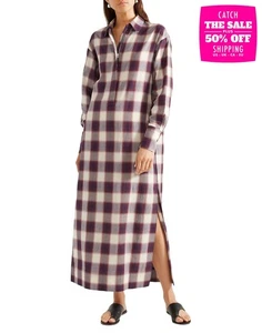 RRP €498 ELIZABETH AND JAMES Flannel Midi Shirt Dress Size S Purple Check Slits - Picture 1 of 7