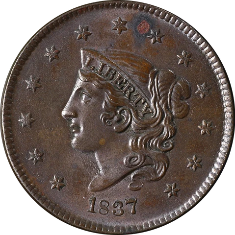 1837 Large Cent Plain Cords Medium Letters Choice BU+ Details N.13 R.2+ Cover