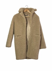 Whistles Long Coat Jacket Faux Fur Teddy Sherpa Beige Size XS Winter Pockets - Picture 1 of 13