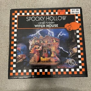 Vintage 1997 Halloween Spooky Hollow beleuchtetes Porzellan Hexenhaus in Schachtel - Bild 1 von 6