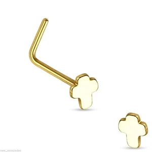 Nose L Bend Ring Cross Gold IP 4mm Head 20 Gauge 1/4" - Picture 1 of 3