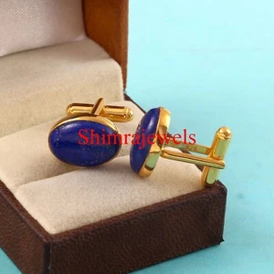 Pietra preziosa naturale lapislazzuli con gemelli in argento placcato oro 18 kt #348 - Foto 1 di 11