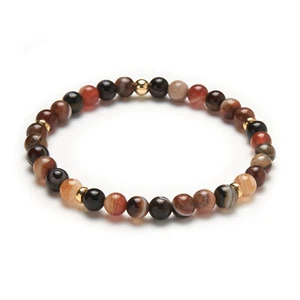 Achat Armband - Streifenachat Edelsteinarmband Naturtöne, 6mm Perlenarmband D638 - Picture 1 of 7