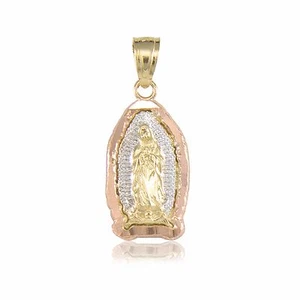 Colgante Virgen María Oro Amarillo Blanco Sólido 10K - Dije Collar Guadalupe - Imagen 1 de 5