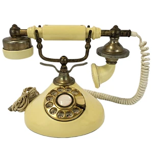 Vintage Rotary Style Cream & Brass Telephone - Picture 1 of 8