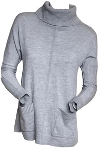TALBOTS Grey Merino Wool Sweater Turtleneck Pockets Dolman Black Label Small - Picture 1 of 11