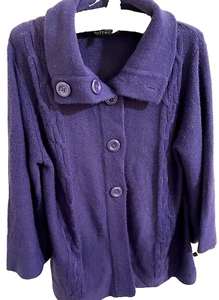 Effect Sweater/Cardigan Women XL Purple 3/4 sl Large Cable Big Buttons - Picture 1 of 3